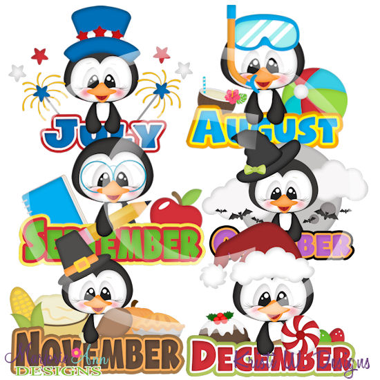 Calendar Penguins July-December SVG Cutting Files + Clipart - Click Image to Close